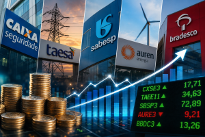 Caixa Seguridade (CXSE3) e Taesa (TAEE11) anunciam novos dividendos após lucros bilionários; Bradesco (BBDC3) avança em recuperação e Sabesp (SBSP3) surpreende mercado