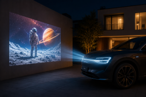 Faróis da Huawei viram projetor e podem transformar carro em cinema ao ar livre