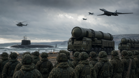 Rússia exibe força nuclear com submarinos, mísseis e 64 mil soldados