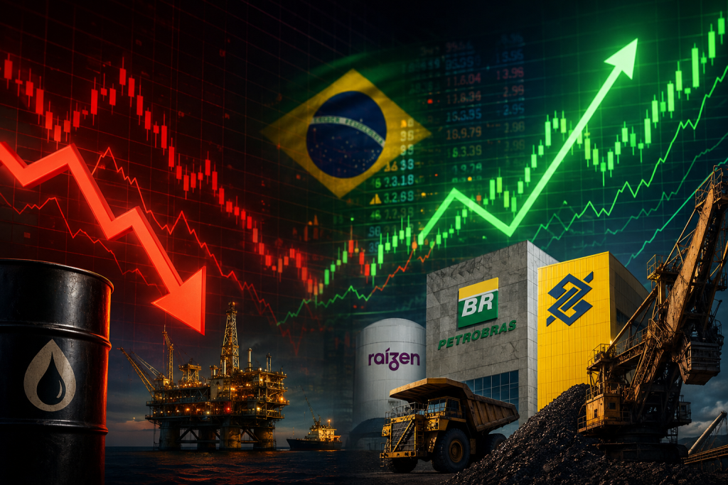 Petróleo cai 5% e coloca Petrobras, Vale, BBAS3 e Raízen no radar da Bolsa Petróleo cai 5% e coloca Petrobras, Vale, BBAS3 e Raízen no radar da Bolsa