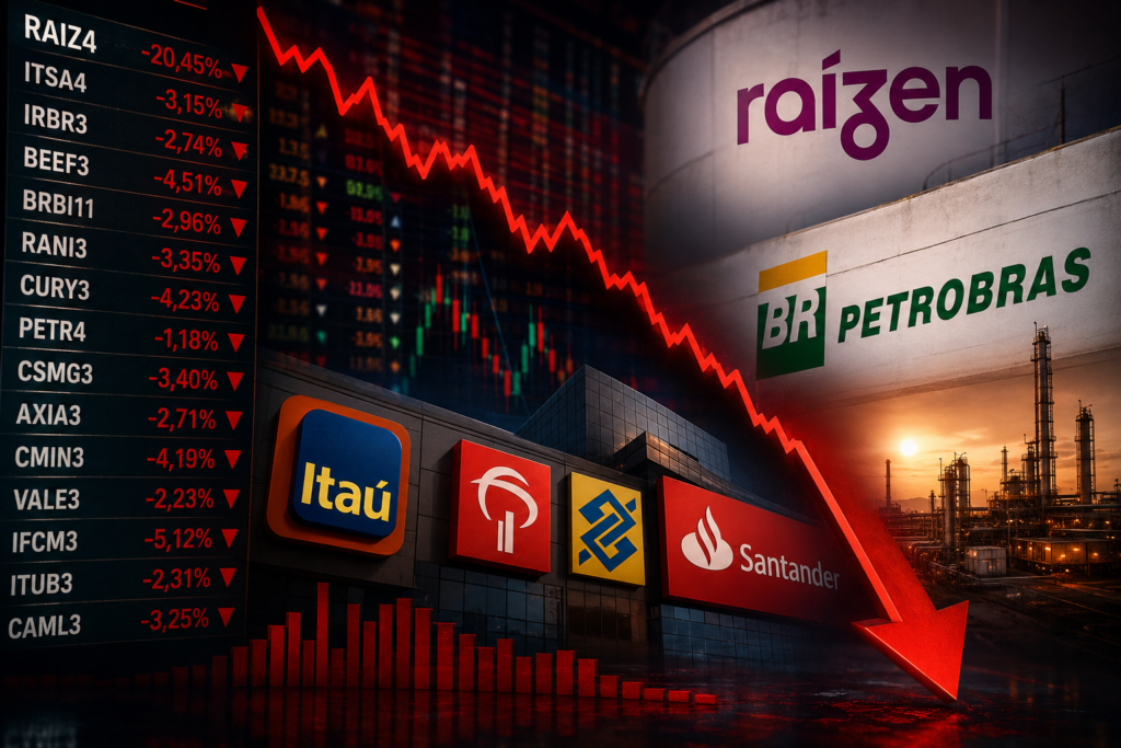 Raízen despenca 20%, Petrobras reajusta gasolina e bancos acendem alerta na Bolsa