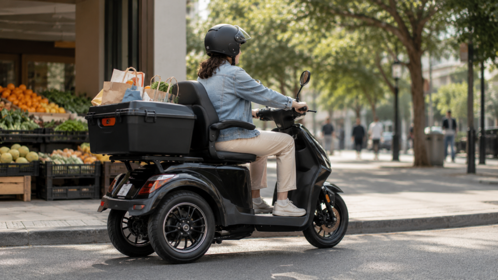 Triciclo elétrico de 3 rodas com motor de 1000 W chama atenção por dispensar pedal e mirar uso urbano