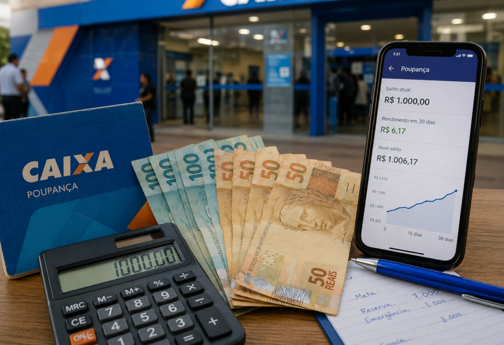 R$ 1.000 na poupança da Caixa: veja quanto rende em 30 dias